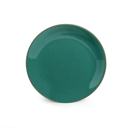 'Earthen Turquoise' Hand Glazed Dinner Plates In Ceramic (Set of 2, Microwave Safe)