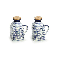 'Indigo Chevron' Handpainted Ceramic Milk & Water Jugs (Non-airtight, Set of 2, 480 ML, Microwave Safe)