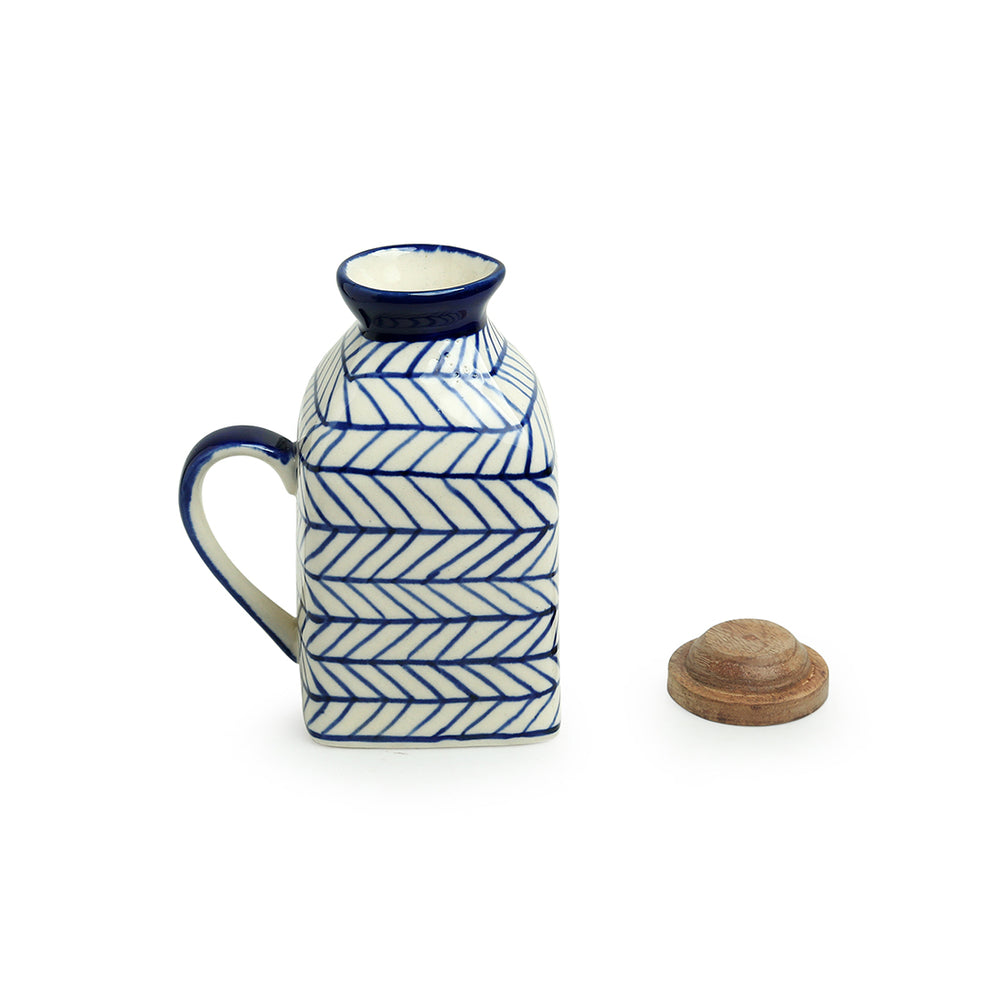 'Indigo Chevron' Handpainted Ceramic Milk & Water Jugs (Non-airtight, Set of 2, 480 ML, Microwave Safe)