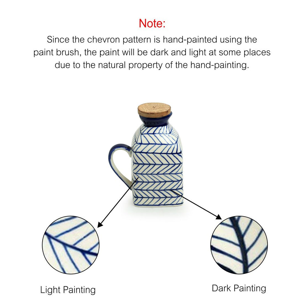 'Indigo Chevron' Handpainted Ceramic Milk & Water Jugs (Non-airtight, Set of 2, 480 ML, Microwave Safe)