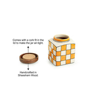 'Shatranj Checkered' Handpainted Multi-Purpose Storage Jars & Containers in Ceramic (Airtight, Set of 2, 200 ML, 4 Inch)