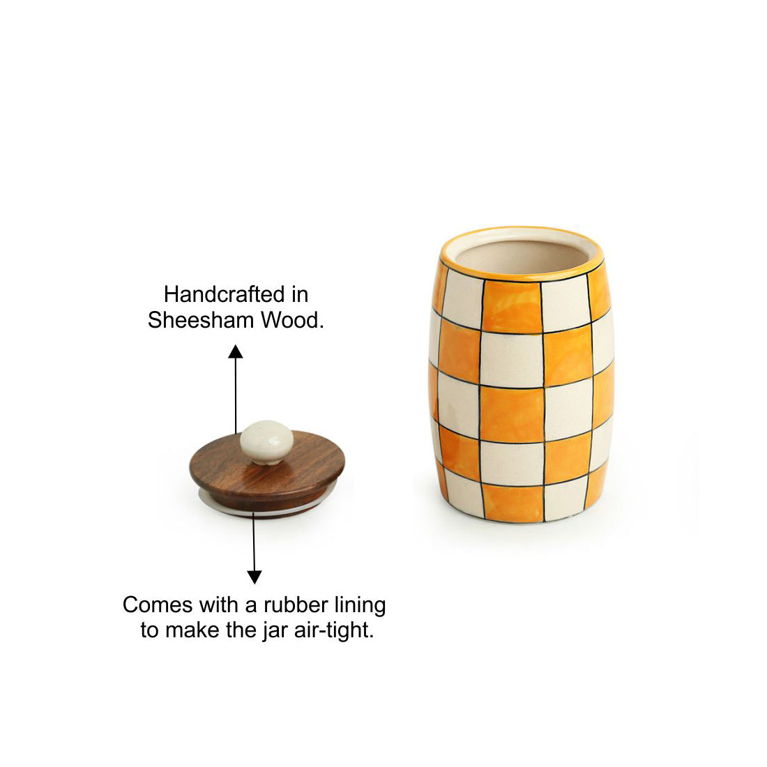 'Shatranj Checkered' Handpainted Multi-Purpose Storage Jar & Container in Ceramic (Airtight, 600 ML, 6.1 Inch)