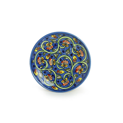 'Mughal Gardens-2' Handpainted Ceramic Side/Quarter Plates (Set of 6, Microwave Safe)