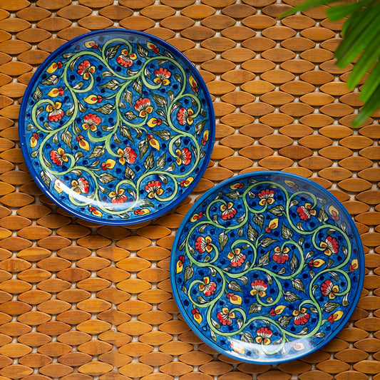 'Mughal Gardens-2' Handpainted Ceramic Dinner Plates (Set of 2, Microwave Safe)