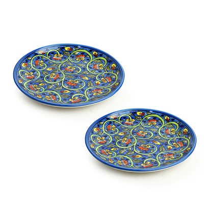 'Mughal Gardens-2' Handpainted Ceramic Dinner Plates (Set of 2, Microwave Safe)