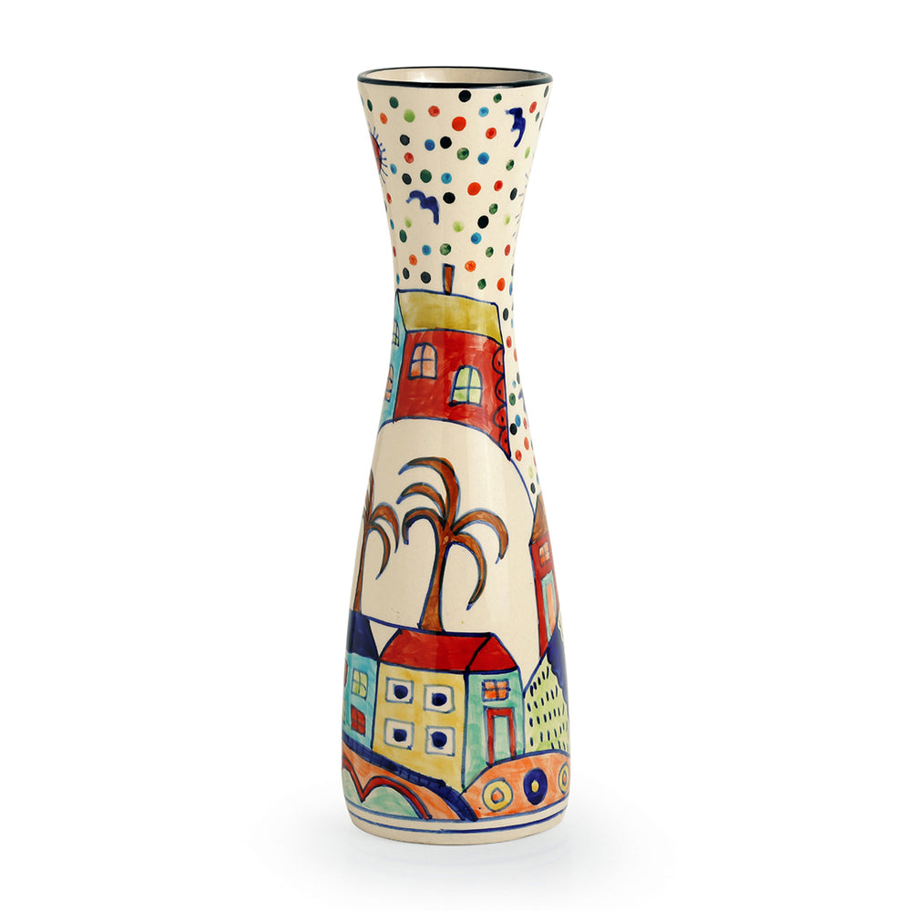 'The Hut Long-Neck' Handpainted Ceramic Vase (12 Inch)