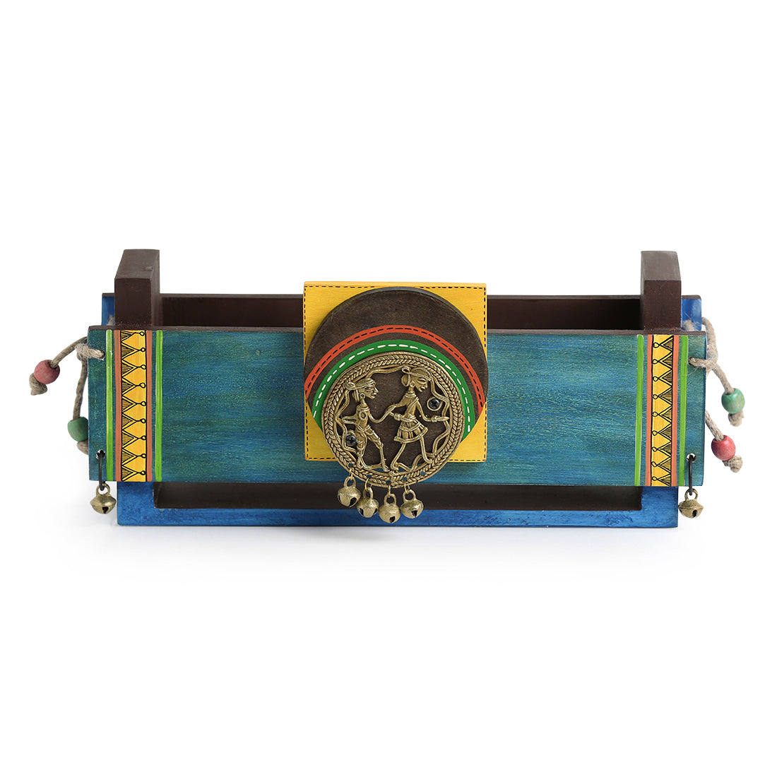 Turquoise Blue Wooden Magazine & Newspaper Stand with Dhokra Art