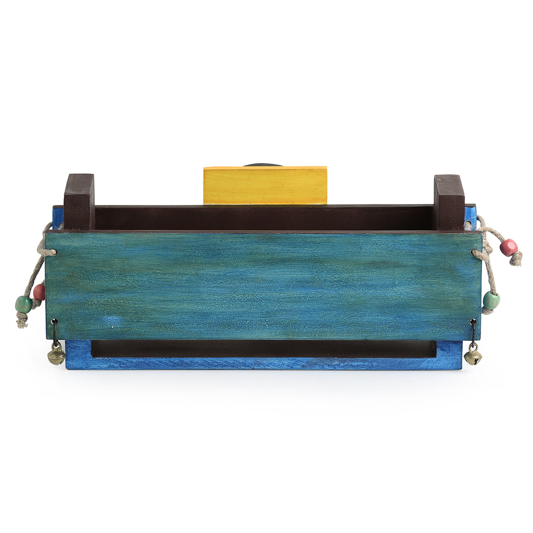 Turquoise Blue Wooden Magazine & Newspaper Stand with Dhokra Art