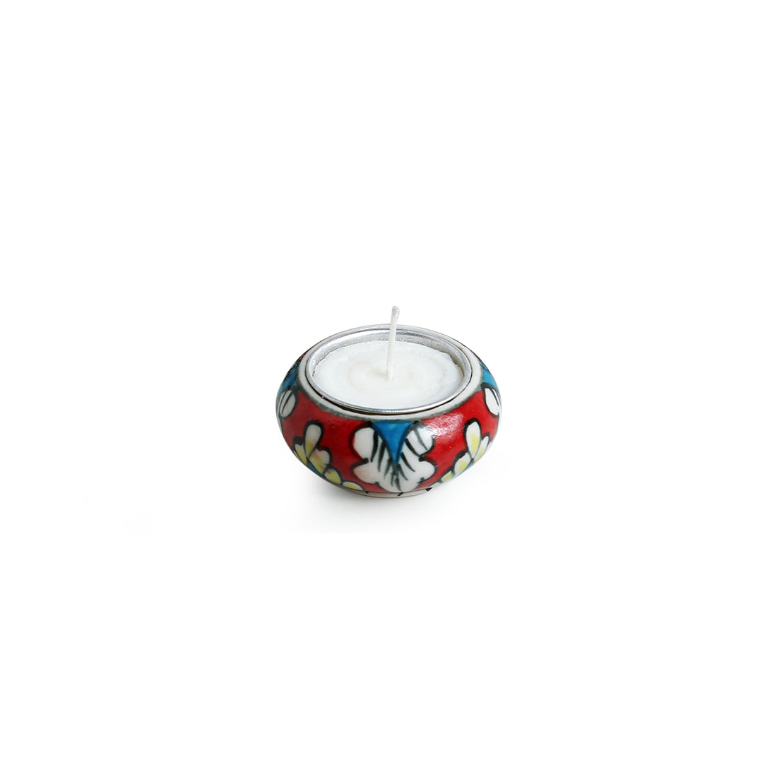 Shimmering Mughals' Floral Handpainted Tea Light Holders In Ceramic (Set of 6)