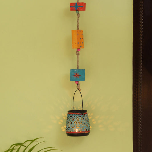 Oasis Radiance' Handpainted Hanging Tea Light Holder In Iron (Turquoise Blue)