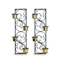 Glowing Vines' Handcrafted Wall Sconce Tea Light Holders In Iron with Glass Holders (Set of 2)