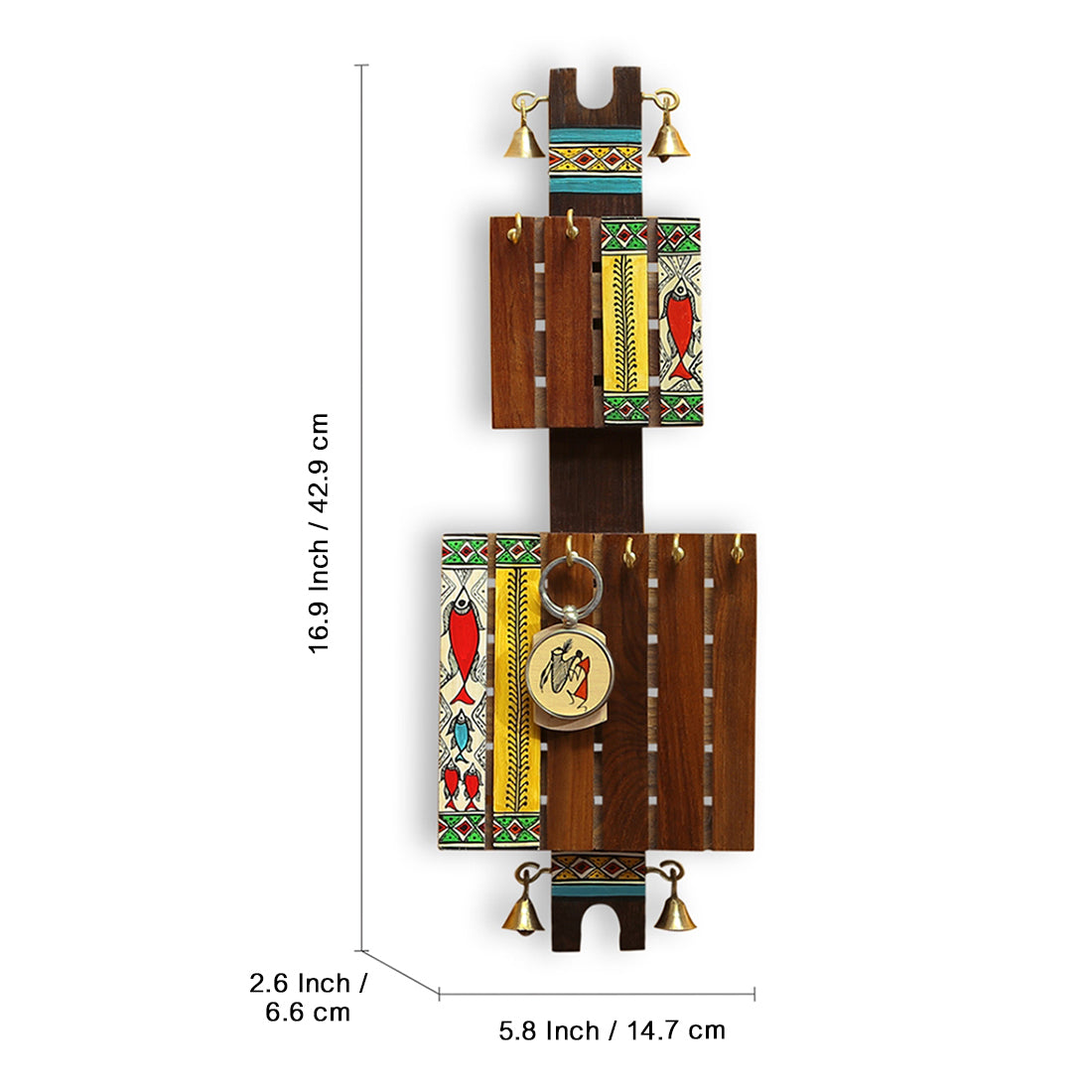 'In-Key-Geneous' Madhubani Handpainted Key Holder In Sheesham & Teak Wood (6 Hooks)