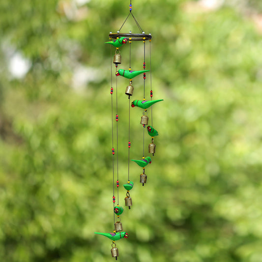 Handmade & Handpainted Wooden Decorative Wind Chime with Parrots
