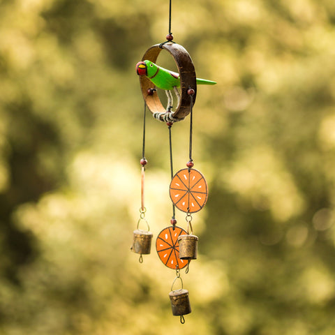 Handmade & Handpainted Wooden Decorative Wind Chime with Parrot