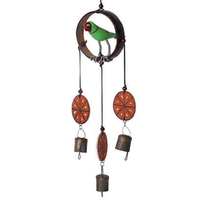 Handmade & Handpainted Wooden Decorative Wind Chime with Parrot