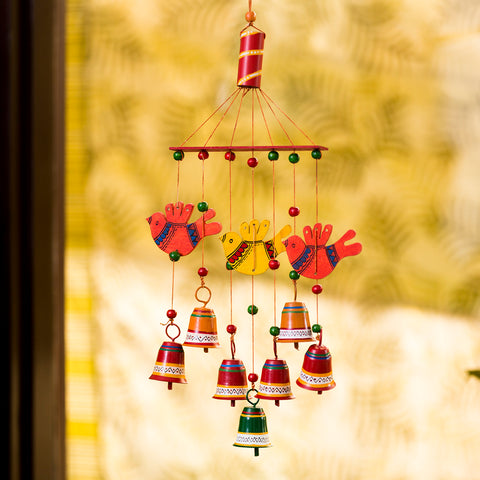 ‘Clinkering Songbirds’ Handpainted Decorative Wind Chime In Metal & Wood