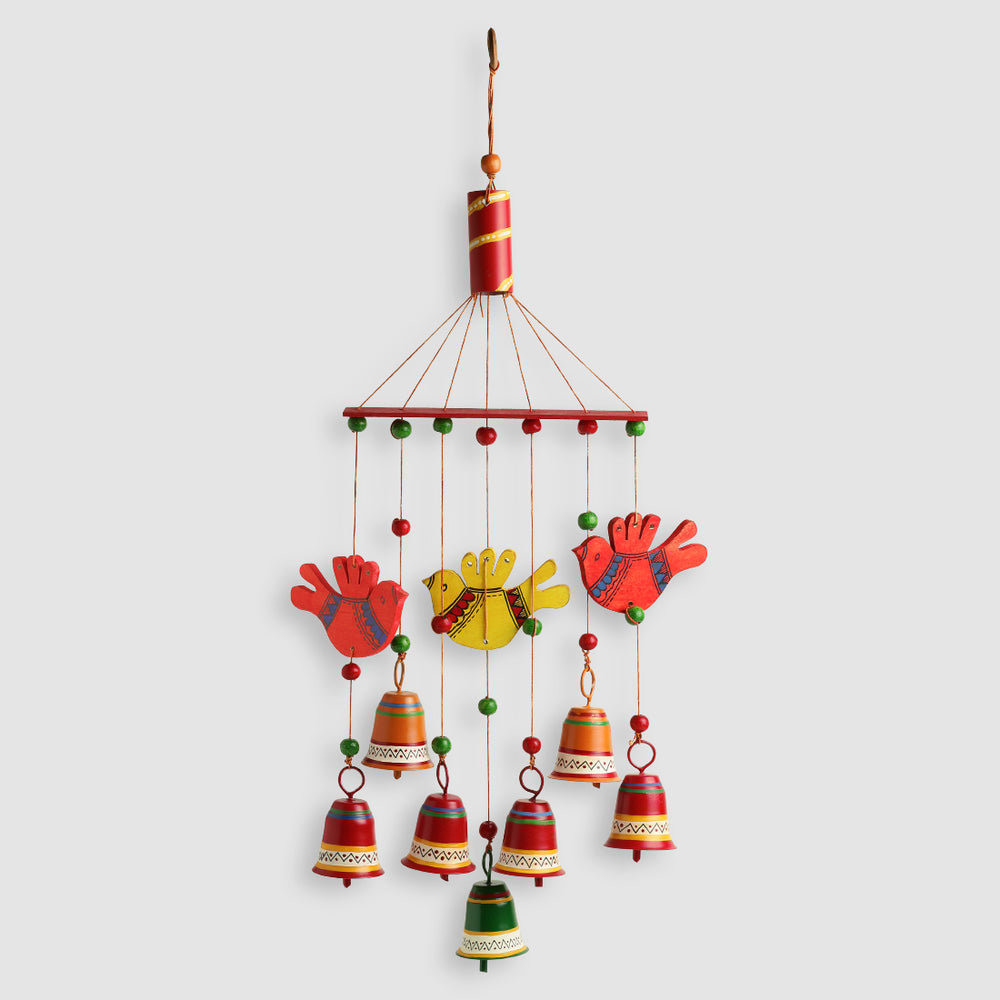 ‘Clinkering Songbirds’ Handpainted Decorative Wind Chime In Metal & Wood