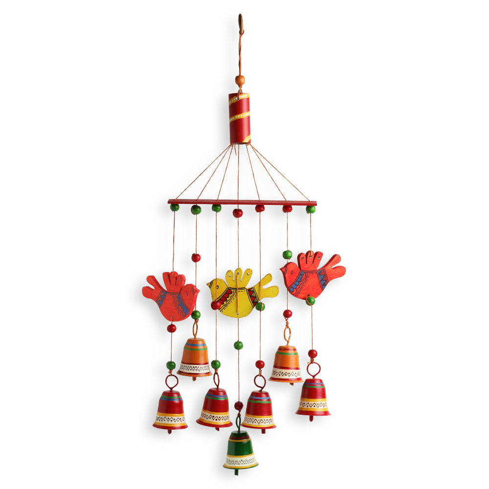 ‘Clinkering Songbirds’ Handpainted Decorative Wind Chime In Metal & Wood