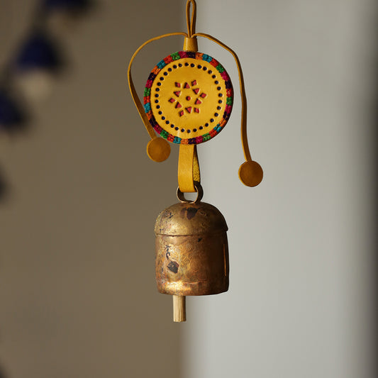 Handmade Antique Metal Bell Wind Chime with Leather Strap