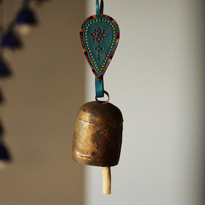 Handmade Antique Metal Bell Wind Chime with Leather Strap