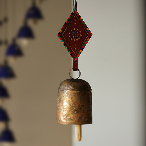 Handmade Antique Metal Bell Wind Chime with Leather Strap
