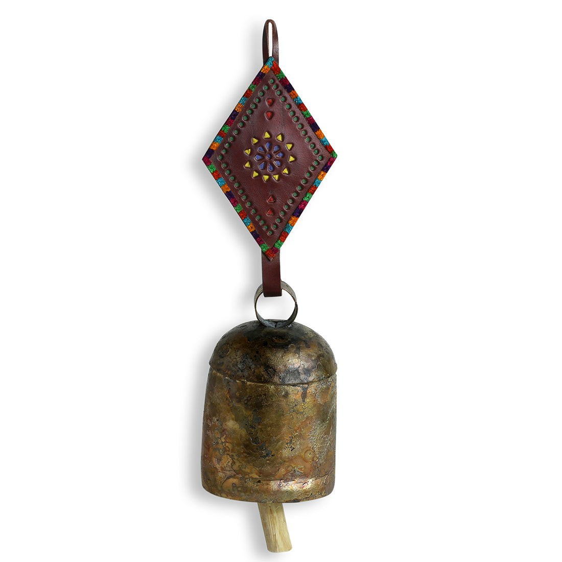 Handmade Antique Metal Bell Wind Chime with Leather Strap