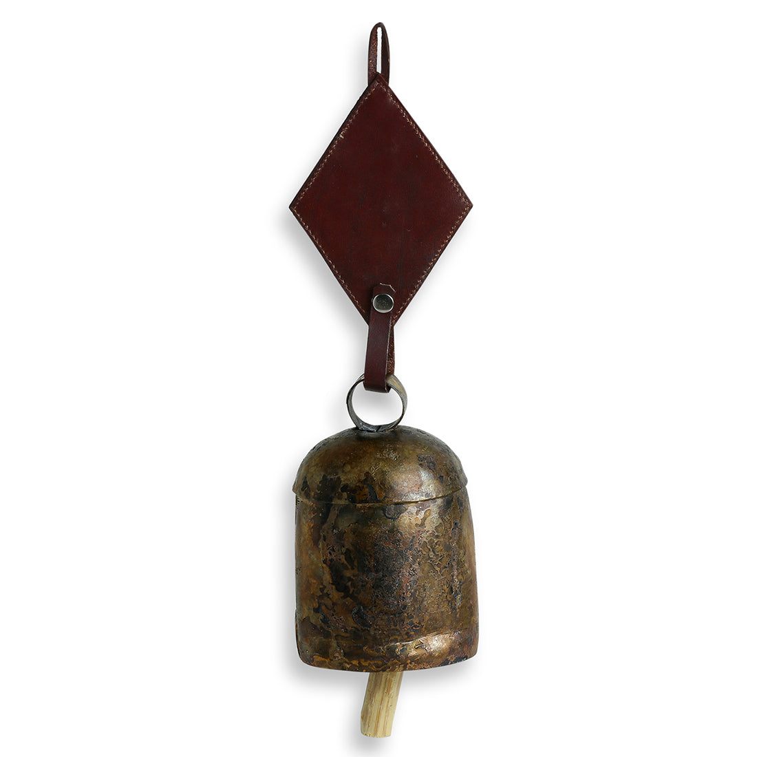 Handmade Antique Metal Bell Wind Chime with Leather Strap