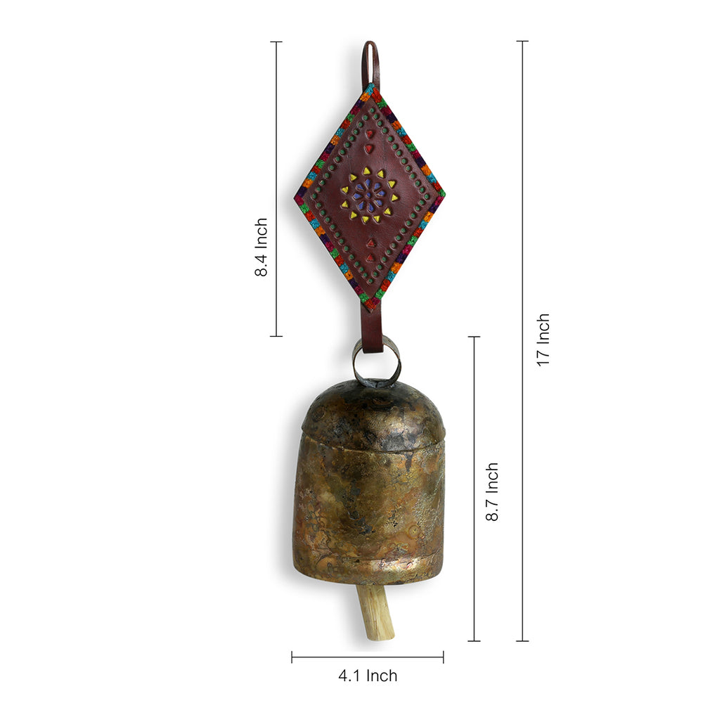 Handmade Antique Metal Bell Wind Chime with Leather Strap