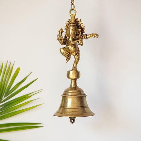 'Dancing Ganpati' Hand-Etched Decorative Hanging Bell In Brass