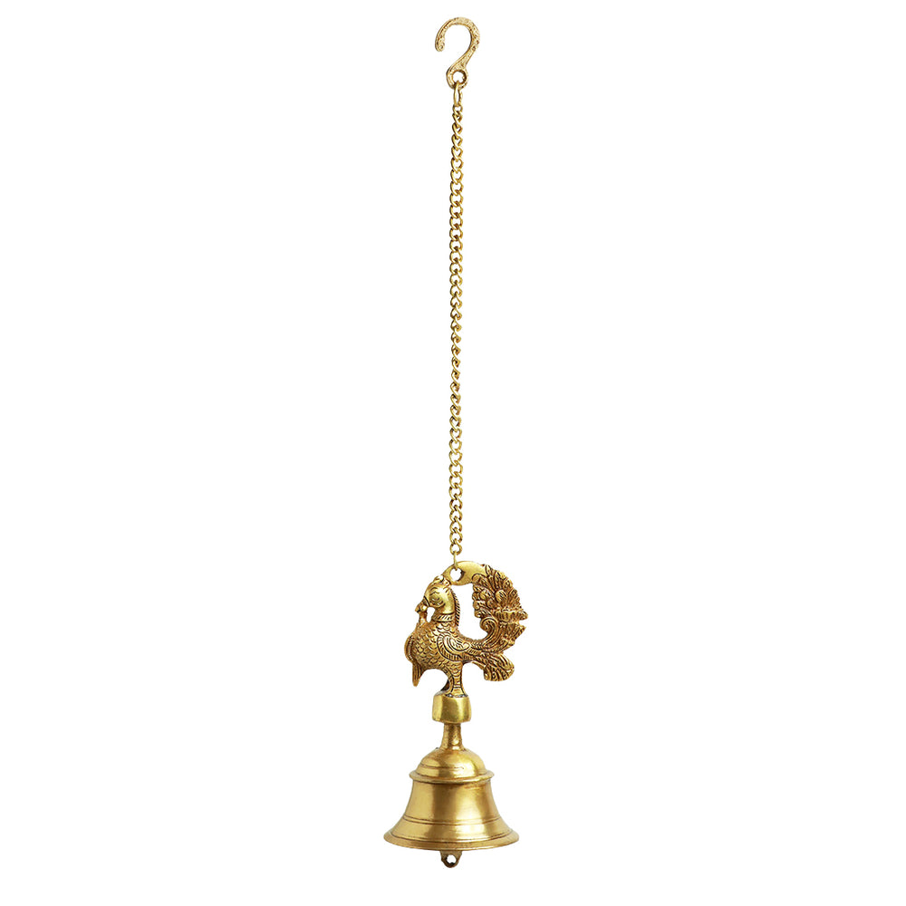 'Elegant Peacock' Hand-Etched Decorative Hanging Bell In Brass