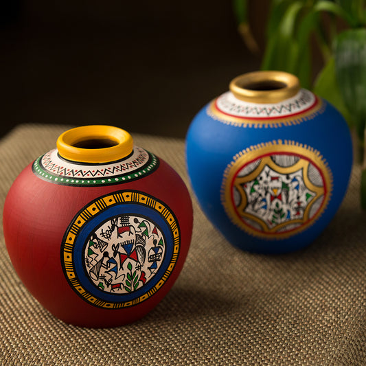 Warli Handpainted Terracotta Vases (Set of 2)