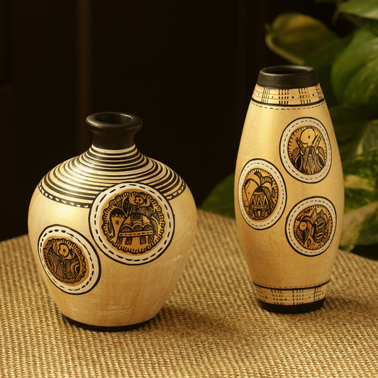 Madhubani Handpainted Terracotta Vases (Set of 2)