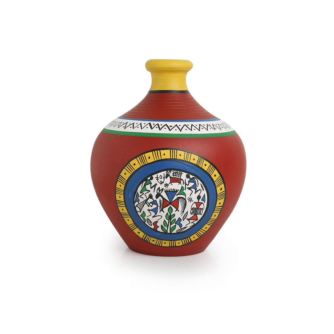 'Warli Red Matkis' Handpainted Terracotta Vases (Set of 3)