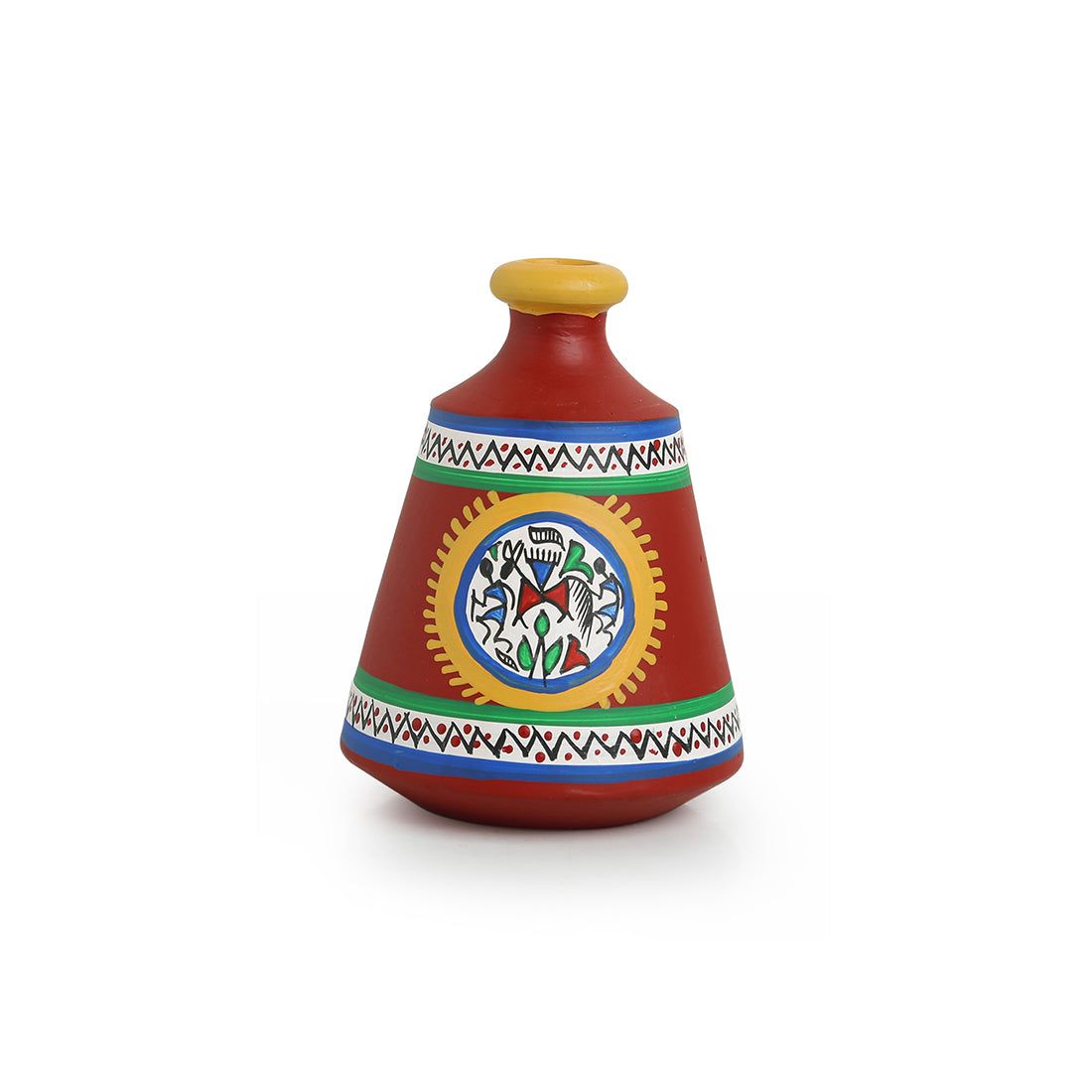 'Warli Red Matkis' Handpainted Terracotta Vases (Set of 3)