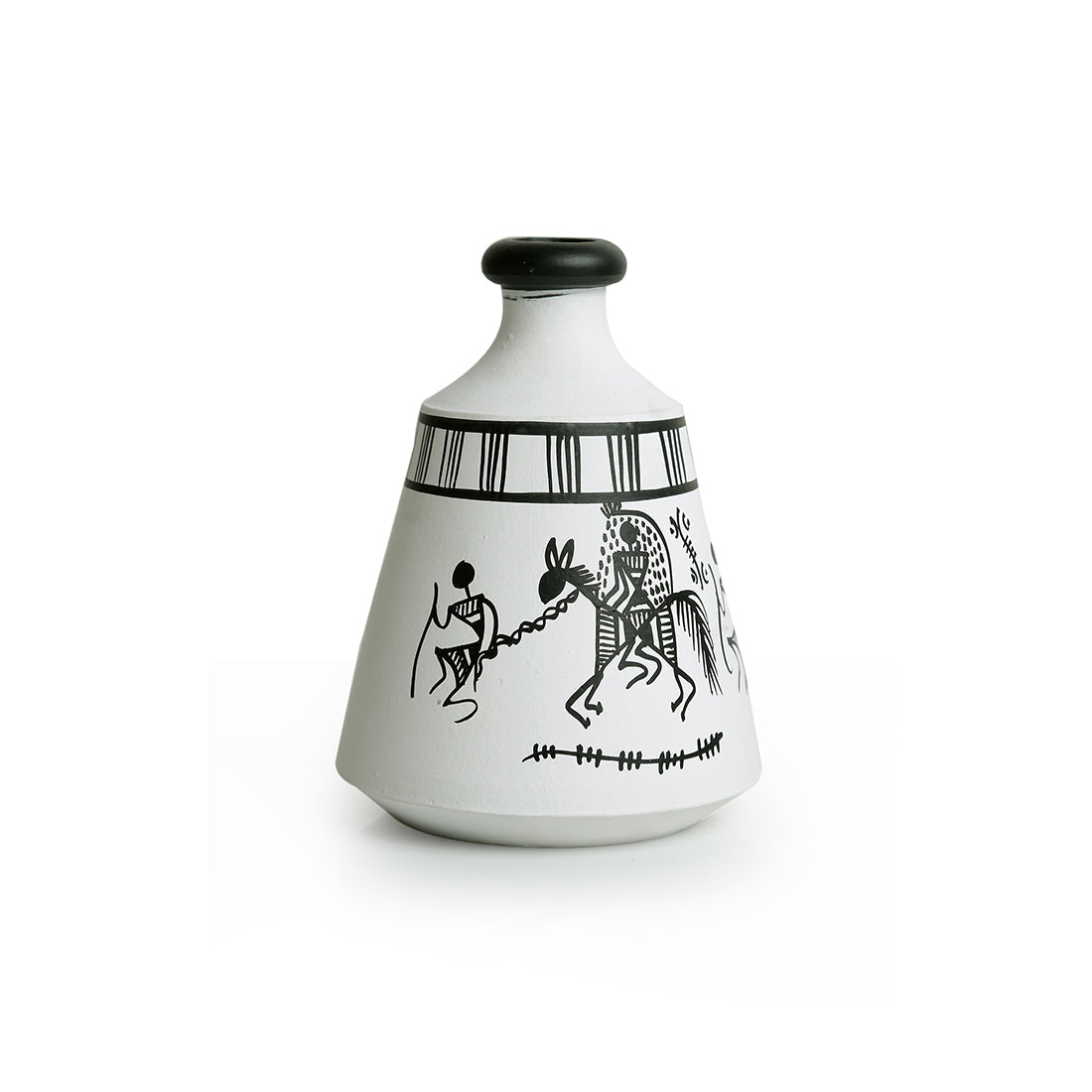 'Warli White Matkis' Handpainted Terracotta Vases (Set of 3)