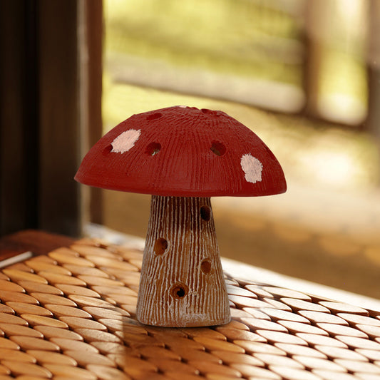 Handpainted Terracotta Garden Mushroom In Red