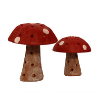 Handpainted Terracotta Garden Mushroom (Set of 2 - In Red)