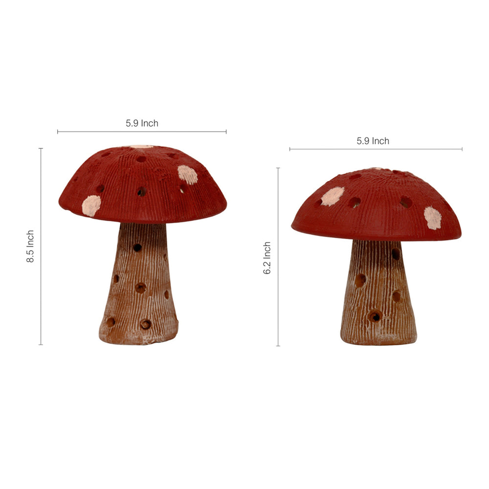 Handpainted Terracotta Garden Mushroom (Set of 2 - In Red)