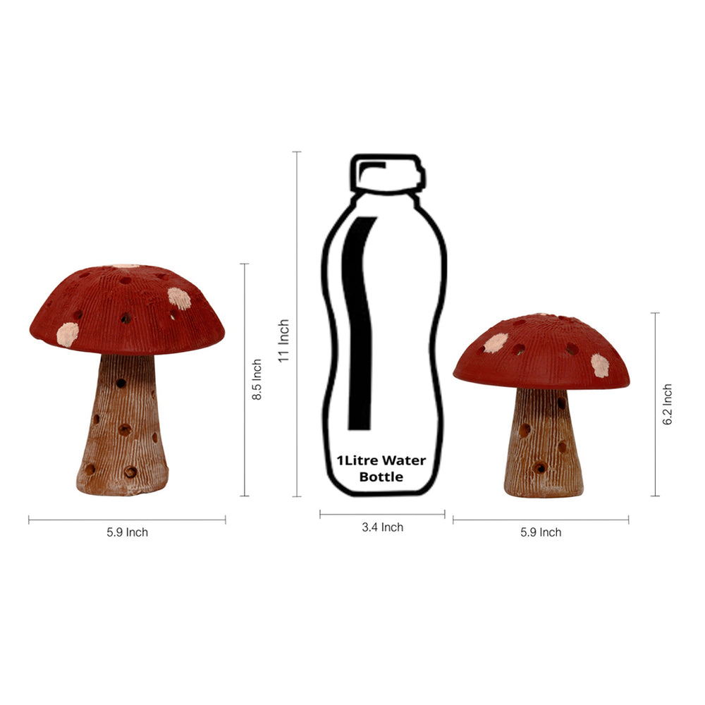 Handpainted Terracotta Garden Mushroom (Set of 2 - In Red)