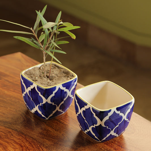 'Moroccan Roots' Handpainted Ceramic Planters (Set Of 2)