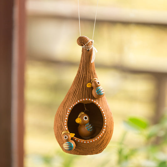 'Cuckoo in a Nest' Handpainted Garden Decorative Terracotta Bird House