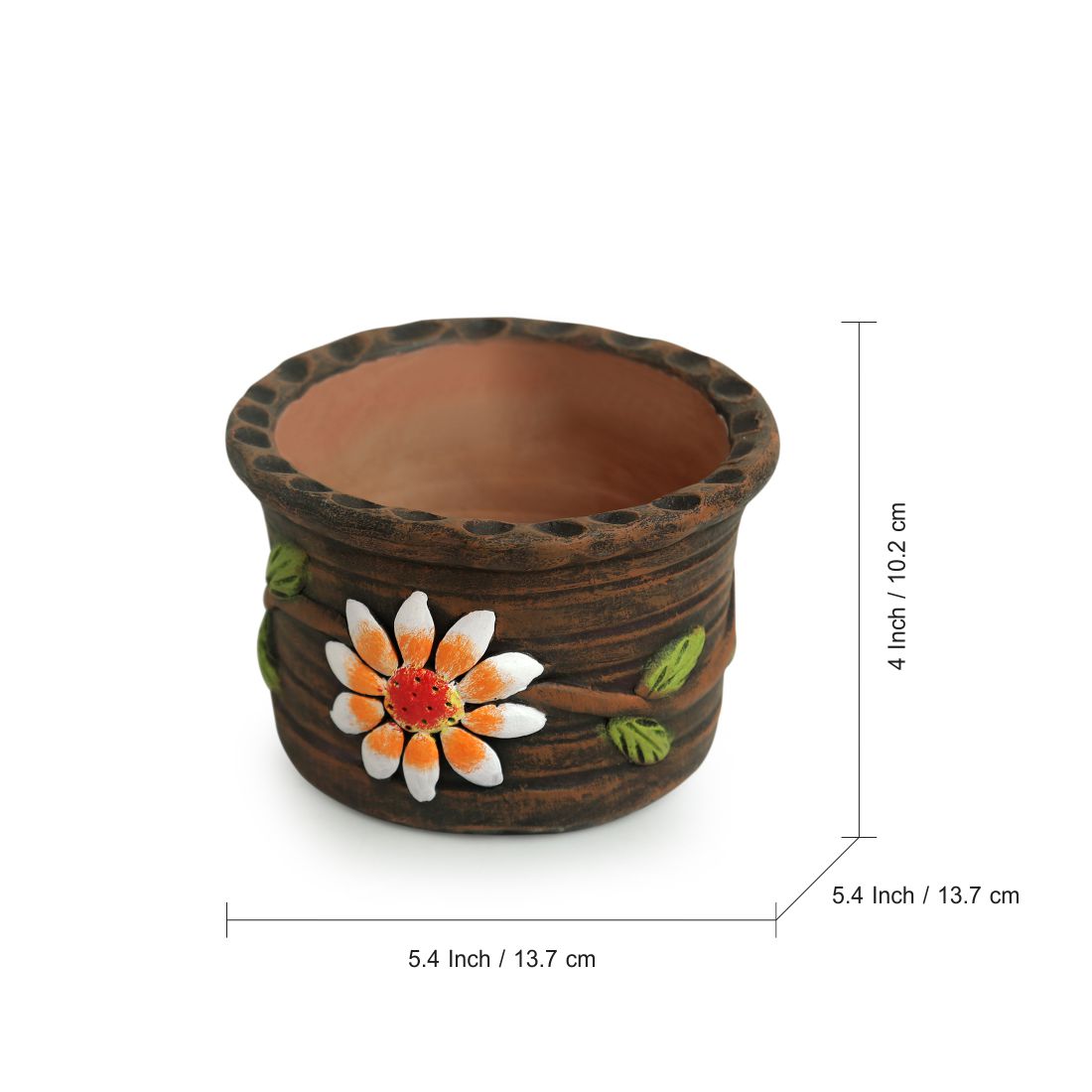 'Mud Blossom Pair' Handmade & Handpainted Terracotta Planter Pots (4 Inch, Set of 2)