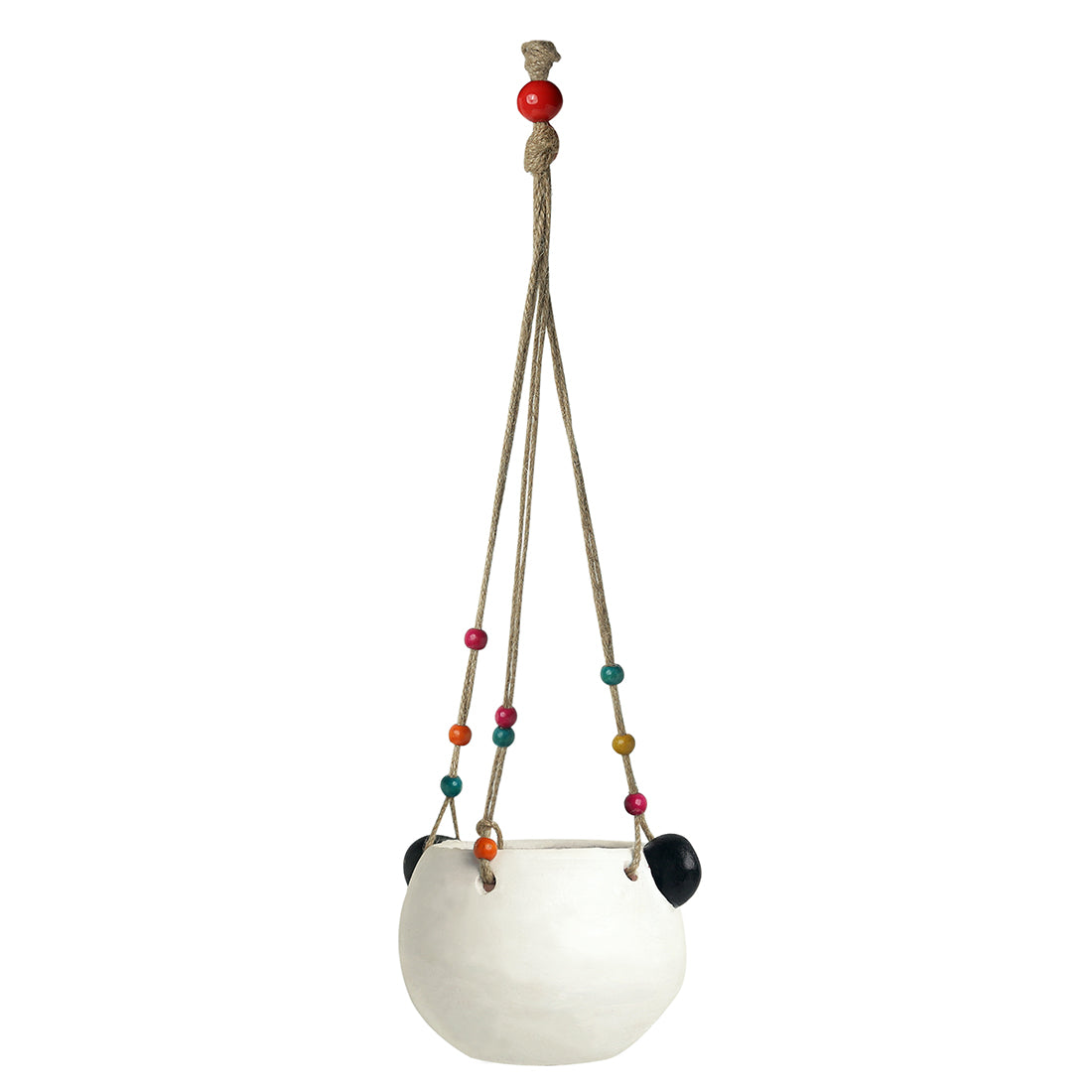 'Swinging Panda' Handmade & Handpainted Terracotta Hanging Planter Pot (5.5 Inch)