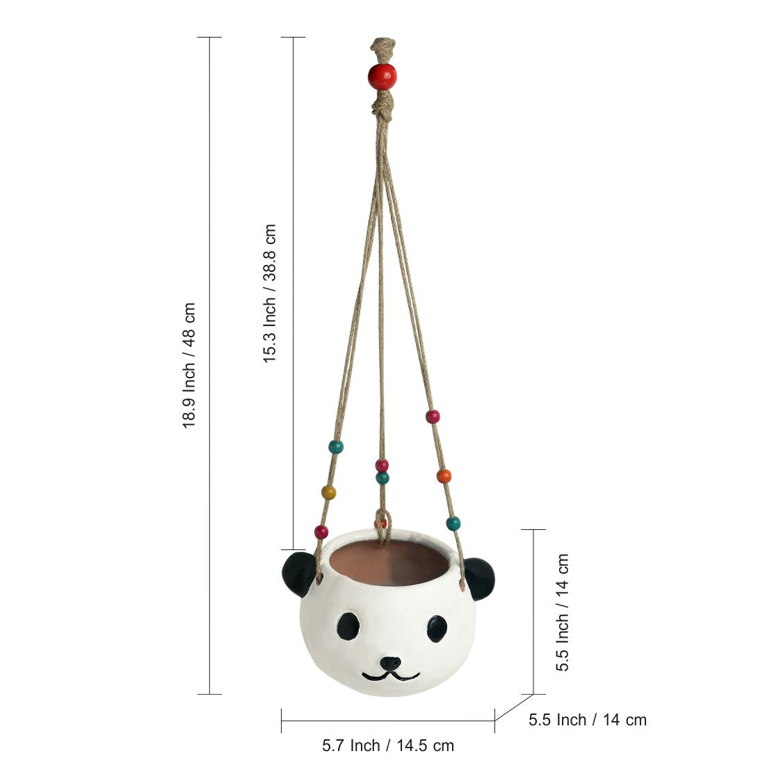 'Swinging Panda' Handmade & Handpainted Terracotta Hanging Planter Pot (5.5 Inch)