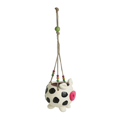 'Aerial Piggy' Handmade & Handpainted Terracotta Hanging Planter Pot (5.5 Inch)