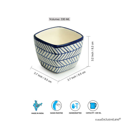 'Indigo Chevron Duo' Handpainted Ceramic Cuboidal Table Planter Pots (3.7 Inch, Set of 2)of 2)