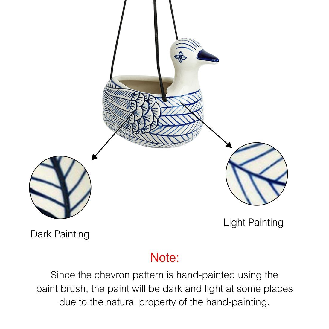 'Indigo Chevron Duck' Handpainted Ceramic Hanging Planter Pot (6 Inch)