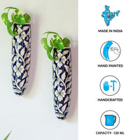 'Midnight Bloom' Handpainted Ceramic Wall Planter Pots (Set of 2)