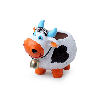 'Playful Cow' Handmade & Handpainted Terracotta Planter Pot (8 Inch)