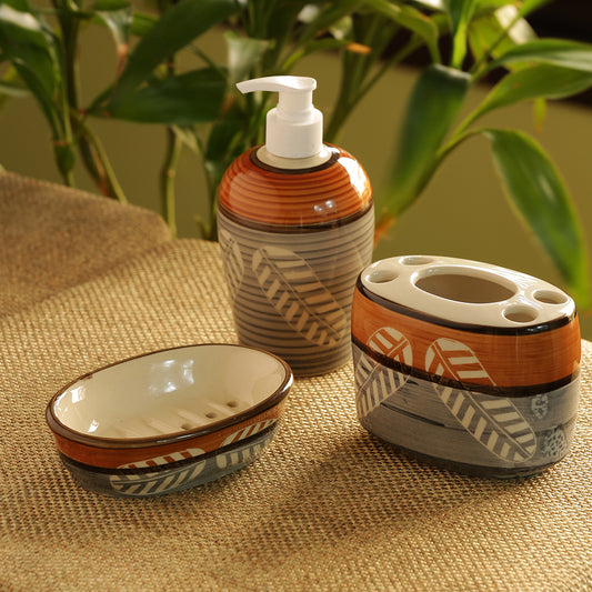Handpainted Ceramic Bathroom Accessory (Set Of 3)